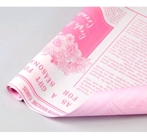 Флористическая крафт бумага "Bouquet", 60 см x 7,5 м, белый / розовый-розовый