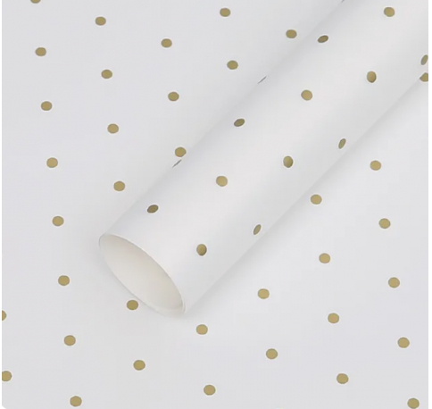 Матовая плёнка "Мелкий горошек", 65 микрон 58см*10м, цв. белый с золотом