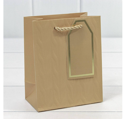 Пакет подарочный с тиснением "Узор" Бежево-серый 12*15*7 см 210г