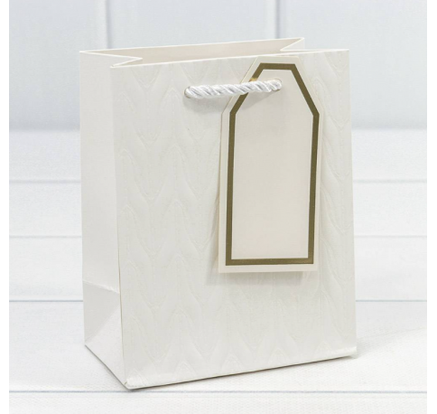 Пакет подарочный с тиснением "Узор" Белый 12*15*7 см 210г