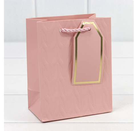 Пакет подарочный с тиснением "Узор" Розовый 12*15*7 см 210г