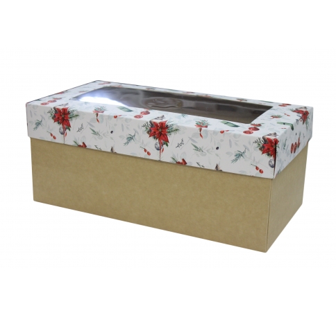 Коробка подарочная 360*180*150, дизайн МО2022-1 с крафт дном и окном