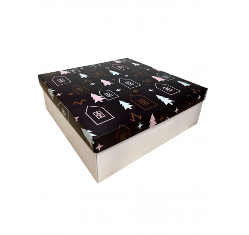 Коробка подарочная 200*200*30 мм, дизайн МО2025-9 с крафт/белым дном