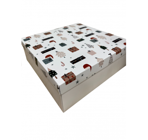 Коробка подарочная 200*200*30 мм, дизайн МО2025-4 с крафт/белым дном