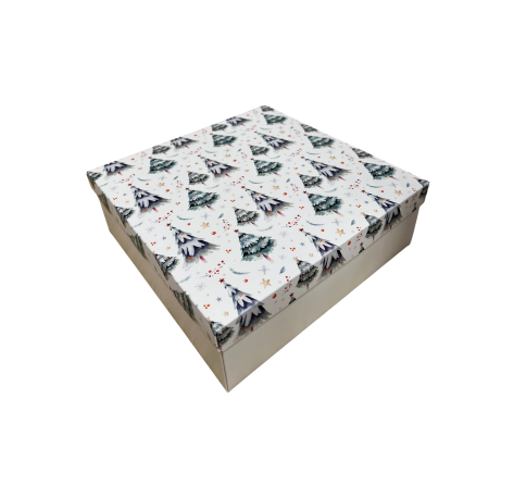 Коробка подарочная 200*200*30 мм, дизайн МО2025-8 с крафт/белым дном