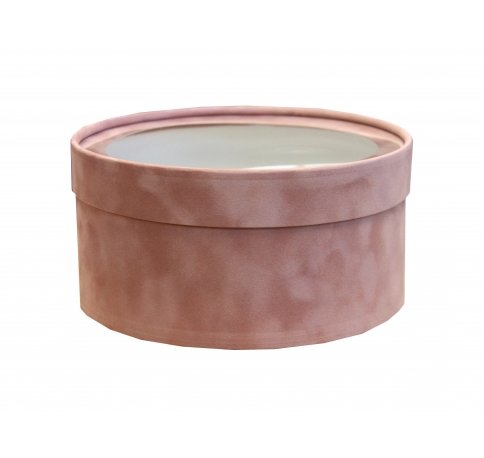 Бархатная коробка круглая с крышкой и окном 210*95 мм, пепельно-розовый