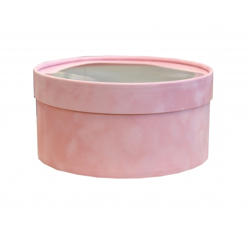 Бархатная коробка круглая с крышкой и окном 210*95 мм, розовый