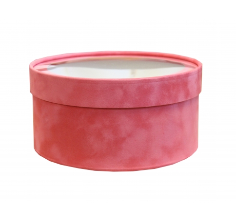Бархатная коробка круглая с крышкой и окном 210*95 мм, коралловый