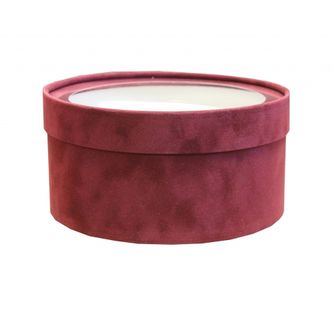 Бархатная коробка круглая с крышкой и окном 210*95 мм, бордовый