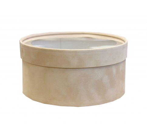 Бархатная коробка круглая с крышкой и окном 210*95 мм, бежевый