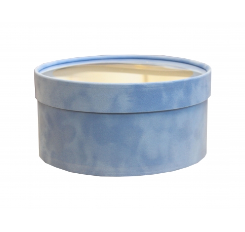 Бархатная коробка круглая с крышкой и окном 210*95 мм, воздушный голубой