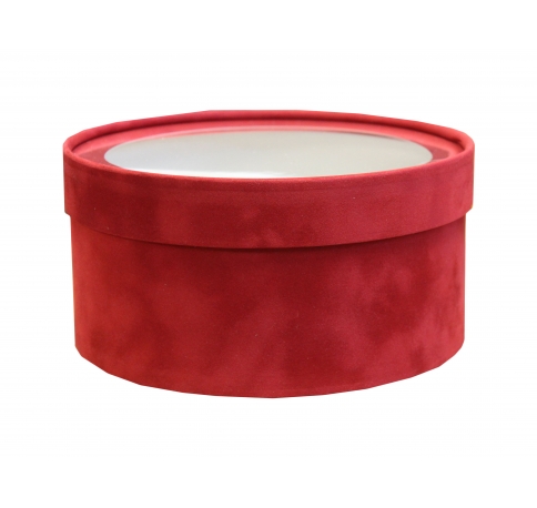 Бархатная коробка круглая с крышкой и окном 210*95 мм, красный