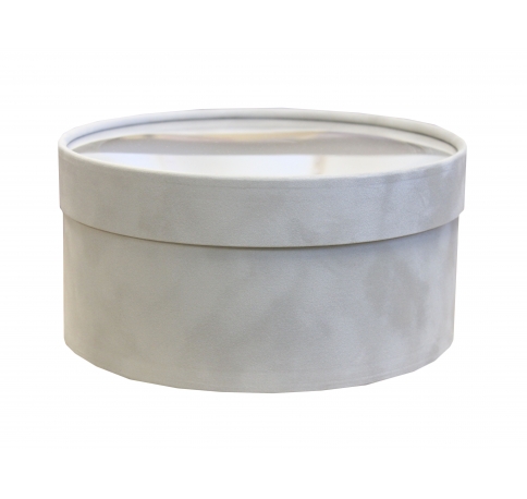 Бархатная коробка круглая с крышкой и окном 210*95 мм, светло-серый