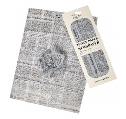 Тишью Бумага "Газета", 10  листов в упаковке, 20 грамм, 50cmx70cm, цв. черный на белом