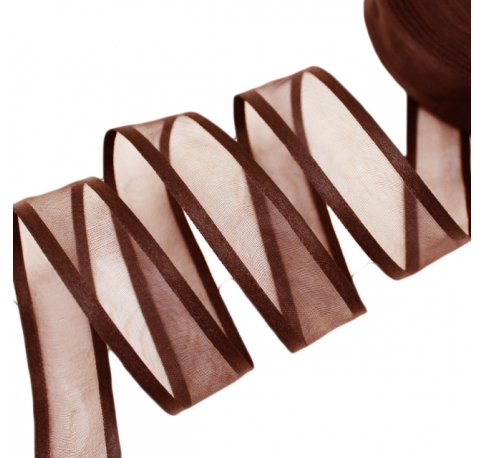 Лента органза с атласными краями 2,5 см*25 ярд, шоколадный